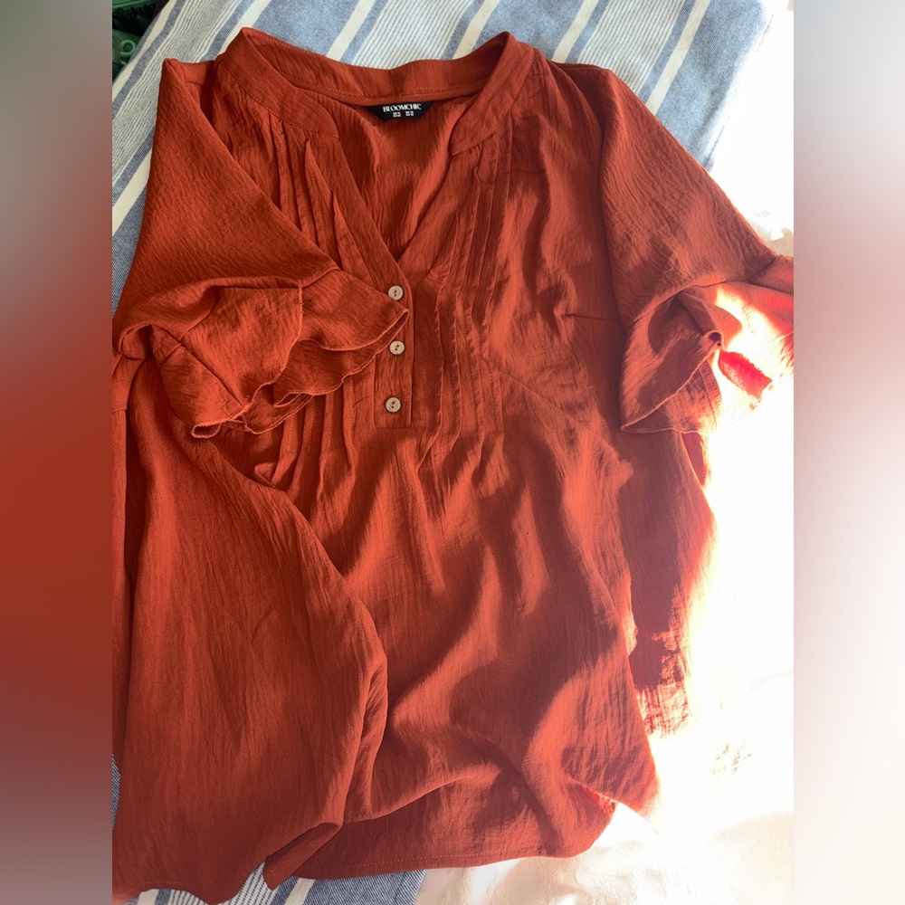 Bloomchic Rust Orange Blouse Women’s 12 Lightweight Button Front Top